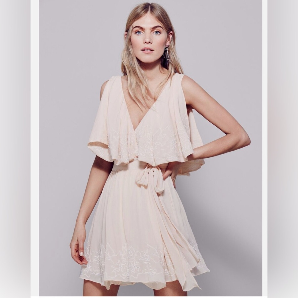 Free People size S Sylvia mini beaded peach dresss